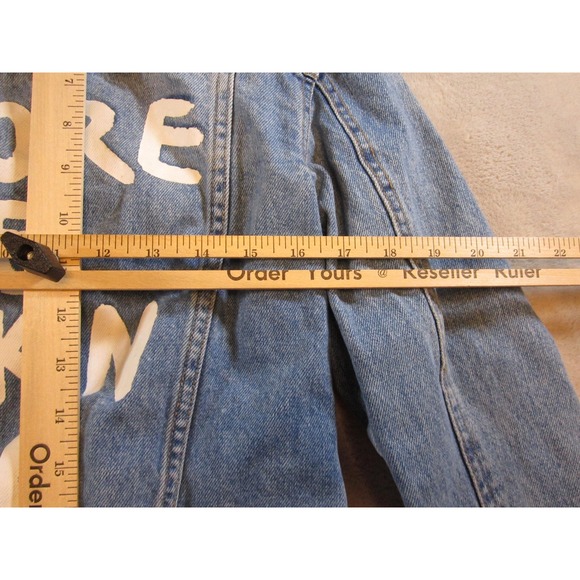 Forever 21 Jacket Womens Small Denim J'Adore Le Rock N Roll Distressed Trendy - Picture 6 of 11